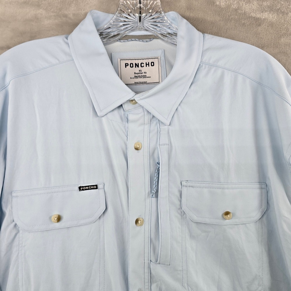 Poncho Shirt Mens XL Blue Regular Fit Magnetic Pockets Long Sleeve Performance